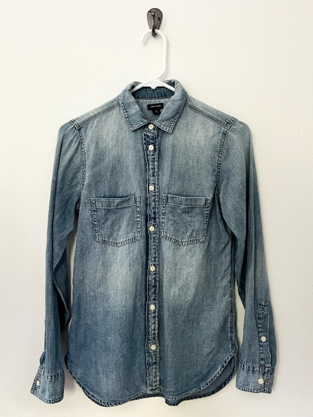 J.Crew Jeans Washed Denim Chambray Button Down Shirt Blue 0